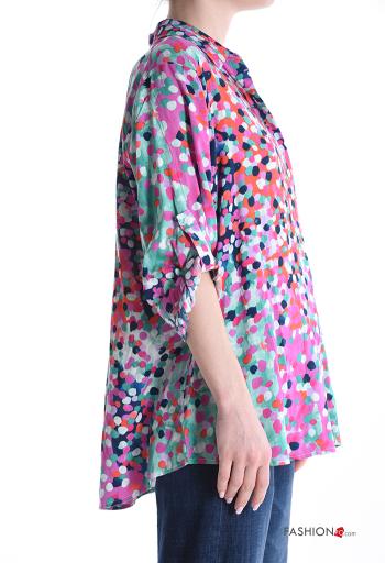 Camicia in Cotone con colletto Fantasia colorata con bottoni maniche a tre quarti - ph 3