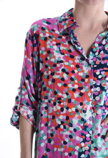 Camicia in Cotone con colletto Fantasia colorata con bottoni maniche a tre quarti - ph 4