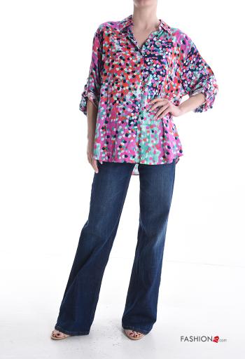 Camicia in Cotone con colletto Fantasia colorata con bottoni maniche a tre quarti - ph 5