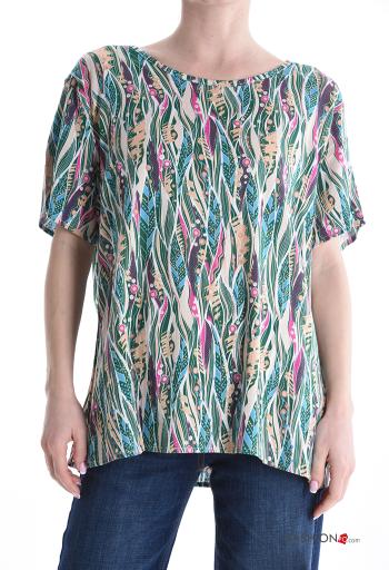 T-shirt em Linho manga curta gola redonda Padrão abstrato - ph 1