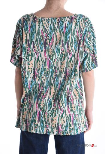T-shirt em Linho manga curta gola redonda Padrão abstrato - ph 2