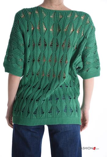 Embroidered short sleeve knitted Cotton Sweater with v-neck - ph 2