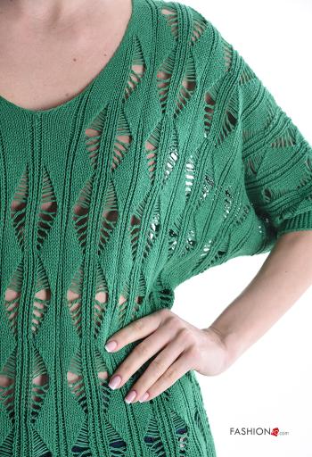 Embroidered short sleeve knitted Cotton Sweater with v-neck - ph 4