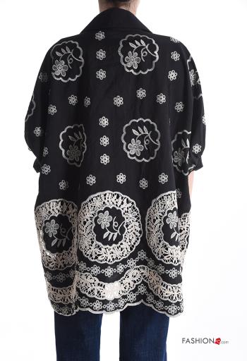 Camicia in Cotone oversize con colletto Fantasia ricamata con bottoni maniche a tre quarti - ph 2