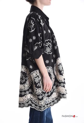 Camicia in Cotone oversize con colletto Fantasia ricamata con bottoni maniche a tre quarti - ph 3