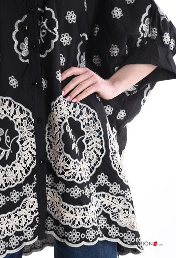 Camicia in Cotone oversize con colletto Fantasia ricamata con bottoni maniche a tre quarti - ph 4