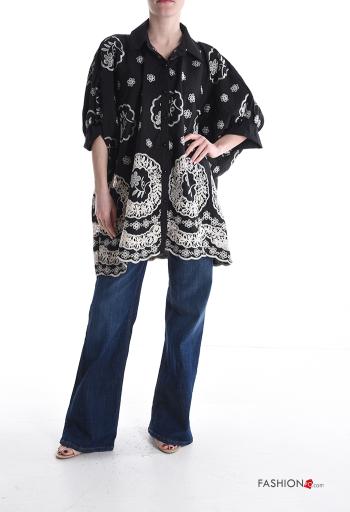 Camicia in Cotone oversize con colletto Fantasia ricamata con bottoni maniche a tre quarti - ph 5
