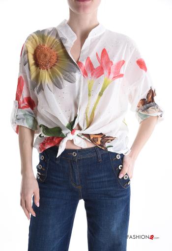 Blusa in Cotone Fantasia floreale con paillettes con bottoni - ph 1
