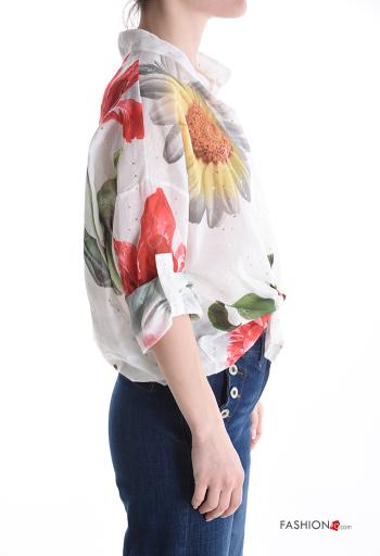 Blusa in Cotone Fantasia floreale con paillettes con bottoni - ph 3