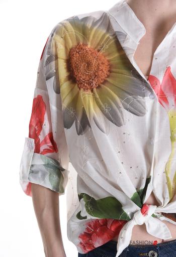 Blusa in Cotone Fantasia floreale con paillettes con bottoni - ph 4