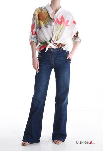 Blusa in Cotone Fantasia floreale con paillettes con bottoni - ph 5