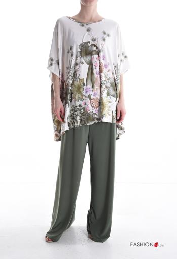 Conjunto manga corta cuello redondo extra grande wide leg Estampado Floral con elástico - ph 1
