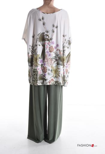 Conjunto manga corta cuello redondo extra grande wide leg Estampado Floral con elástico - ph 2