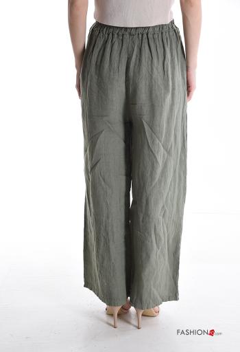 Pantalone in Lino wide leg con elastico con fiocco con cintura in stoffa - ph 2