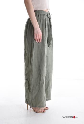 Pantalone in Lino wide leg con elastico con fiocco con cintura in stoffa - ph 3