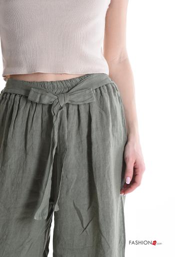 Pantalone in Lino wide leg con elastico con fiocco con cintura in stoffa - ph 4