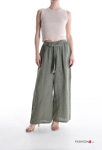 Pantalone in Lino wide leg con elastico con fiocco con cintura in stoffa - ph 5