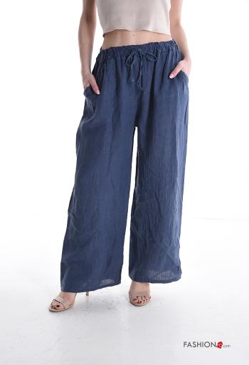 Pantalone in Lino wide leg con tasche con elastico - ph 1