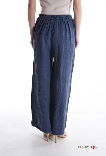 Pantalone in Lino wide leg con tasche con elastico - ph 2