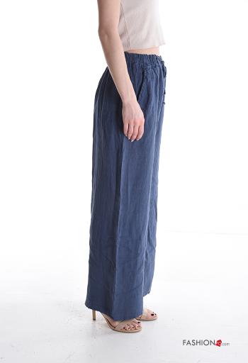 Pantalone in Lino wide leg con tasche con elastico - ph 3