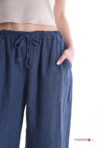 Pantalone in Lino wide leg con tasche con elastico - ph 4