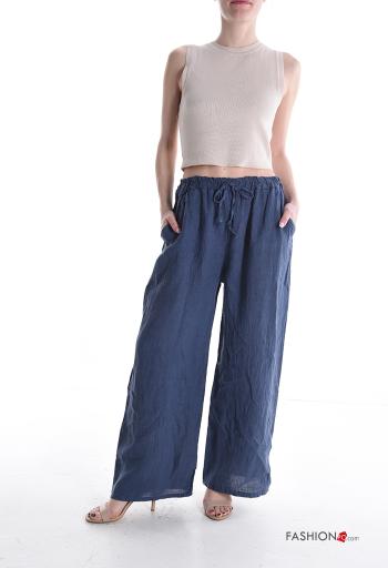 Pantalone in Lino wide leg con tasche con elastico - ph 5