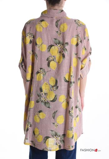 Camisa de Algodón largo con cuello Estampado objetos con botones - ph 2