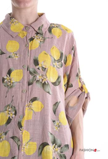 Camisa de Algodón largo con cuello Estampado objetos con botones - ph 4