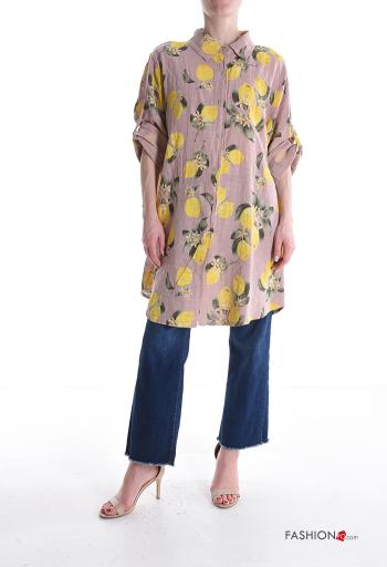 Camisa de Algodón largo con cuello Estampado objetos con botones - ph 5