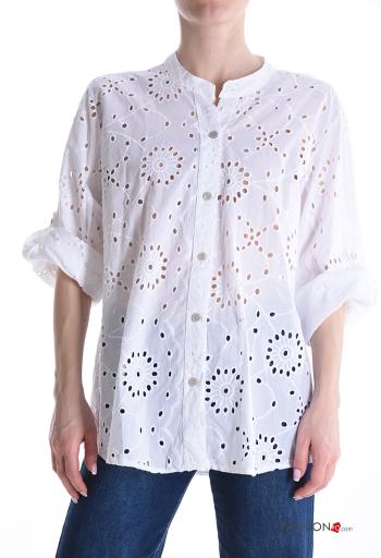 Embroidered short sleeve Cotton Shirt with buttons broderie anglaise