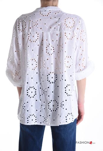 Embroidered short sleeve Cotton Shirt with buttons broderie anglaise - ph 2