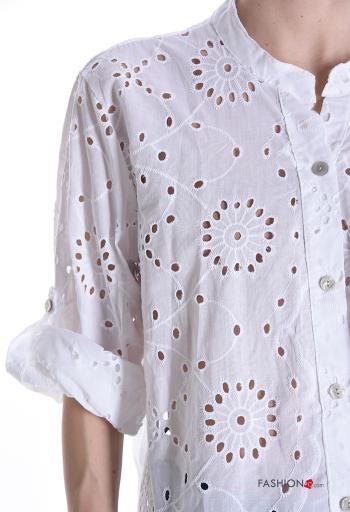 Embroidered short sleeve Cotton Shirt with buttons broderie anglaise - ph 4