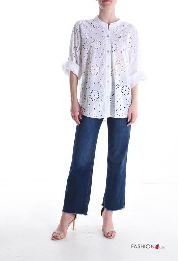 Embroidered short sleeve Cotton Shirt with buttons broderie anglaise - ph 5