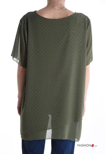 Blusa manga corta asimetrico gasa cuello redondo con brillantes - ph 2