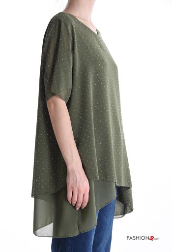 Blusa manga corta asimetrico gasa cuello redondo con brillantes - ph 3
