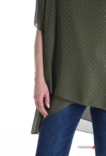 Blusa manga corta asimetrico gasa cuello redondo con brillantes - ph 4