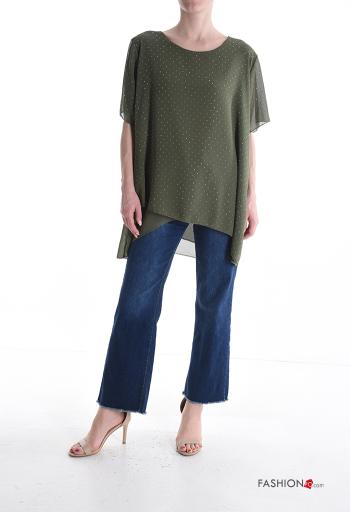 Blusa manga corta asimetrico gasa cuello redondo con brillantes - ph 5