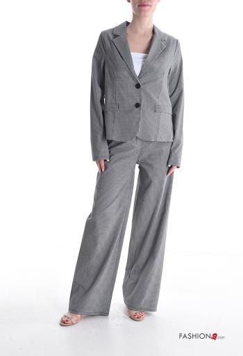 Tailleur manches longues wide leg Imprimé vichy à boutons avec ceinture avec fermeture éclair avec poches - ph 1