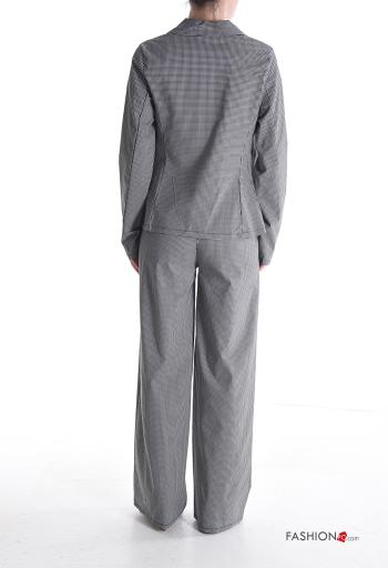 Tailleur manches longues wide leg Imprimé vichy à boutons avec ceinture avec fermeture éclair avec poches - ph 2