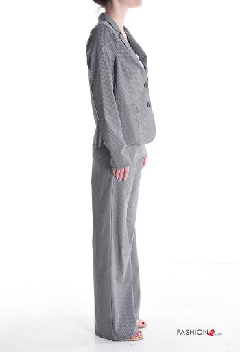 Tailleur manches longues wide leg Imprimé vichy à boutons avec ceinture avec fermeture éclair avec poches - ph 3