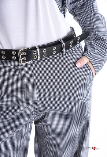 Tailleur manches longues wide leg Imprimé vichy à boutons avec ceinture avec fermeture éclair avec poches - ph 4