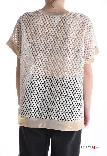 T-shirt in Cotone maniche corte girocollo a rete metallizzato Fantasia ricamata - ph 2