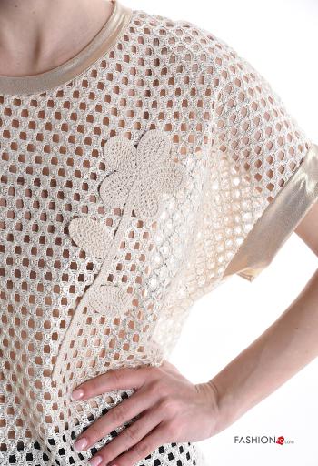 T-shirt in Cotone maniche corte girocollo a rete metallizzato Fantasia ricamata - ph 4