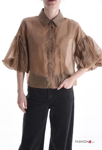 Chemise manches bouffantes à collet à boutons manches à trois-quarts - ph 1