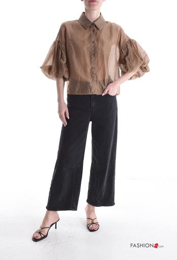 Chemise manches bouffantes à collet à boutons manches à trois-quarts - ph 5