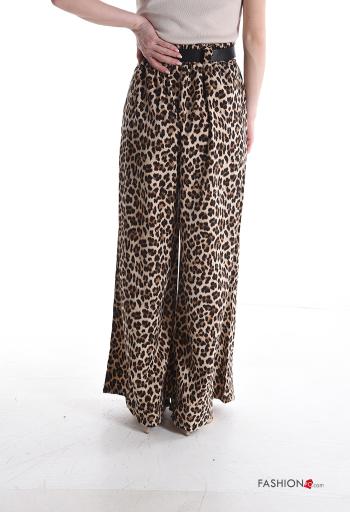 Pantalone vita alta wide leg Fantasia animalier con cintura con tasche - ph 2