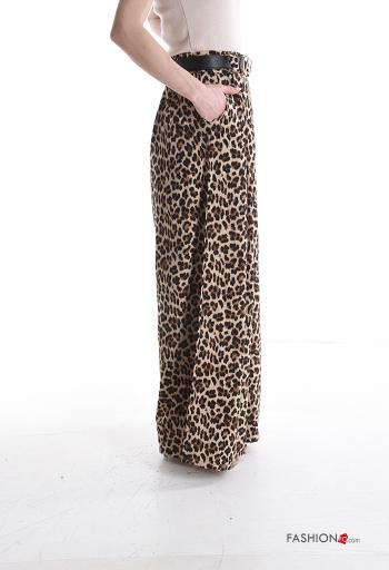 Pantalone vita alta wide leg Fantasia animalier con cintura con tasche - ph 3