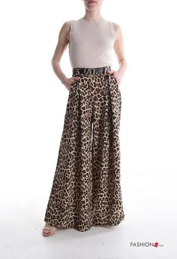 Pantalone vita alta wide leg Fantasia animalier con cintura con tasche - ph 5