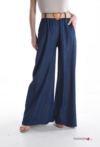 Pantalon en Coton wide leg avec poches avec élastique avec ceinture