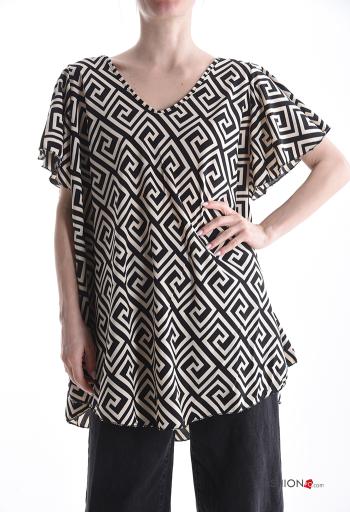 Tunica oversize maniche corte Fantasia geometrica scollo a V - ph 1